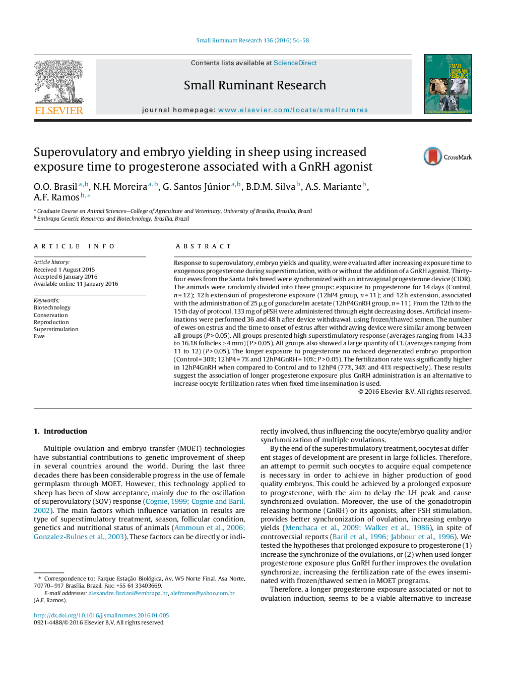 Superovulatory and embryo yielding in sheep using increased exposure time to progesterone associated with a GnRH agonist