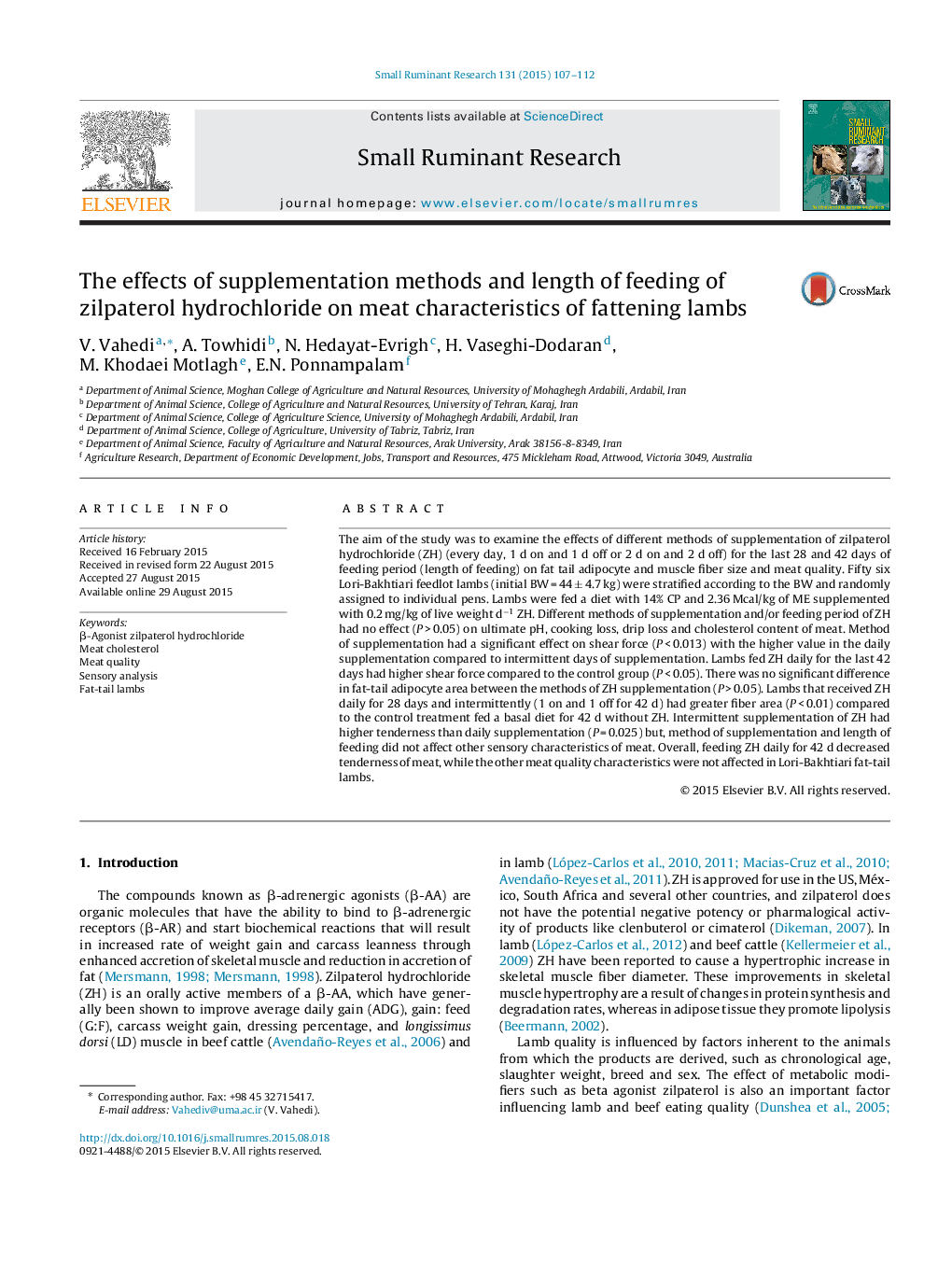 The effects of supplementation methods and length of feeding of zilpaterol hydrochloride on meat characteristics of fattening lambs