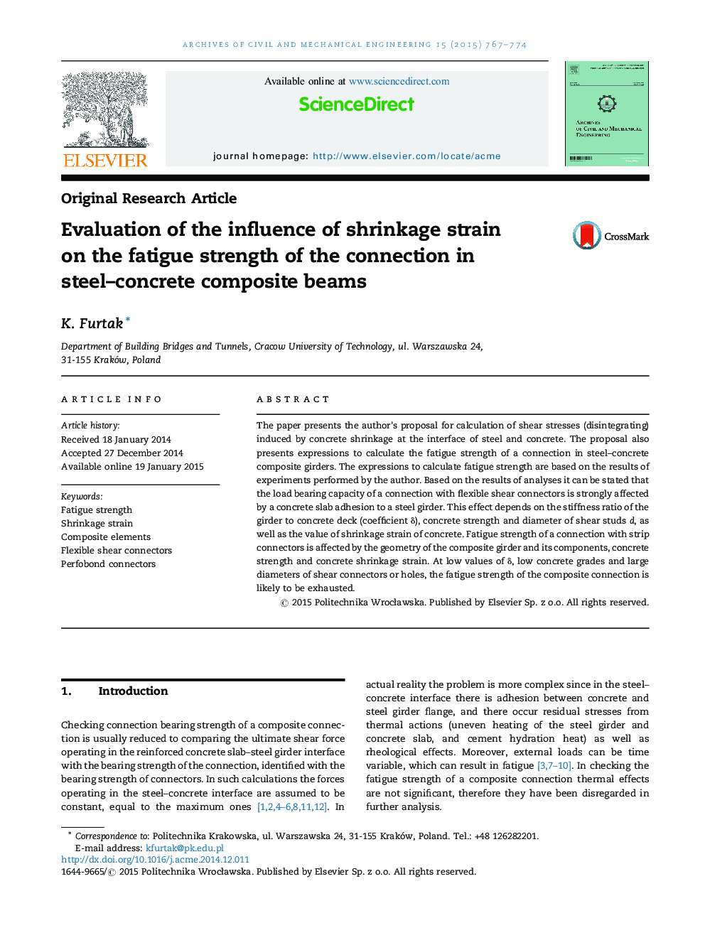Evaluation of the influence of shrinkage strain on the fatigue strength of the connection in steel–concrete composite beams