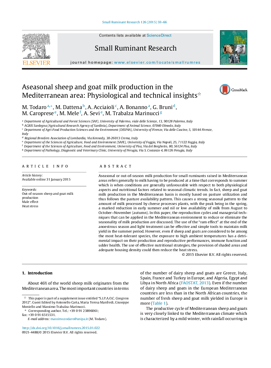 Aseasonal sheep and goat milk production in the Mediterranean area: Physiological and technical insights 