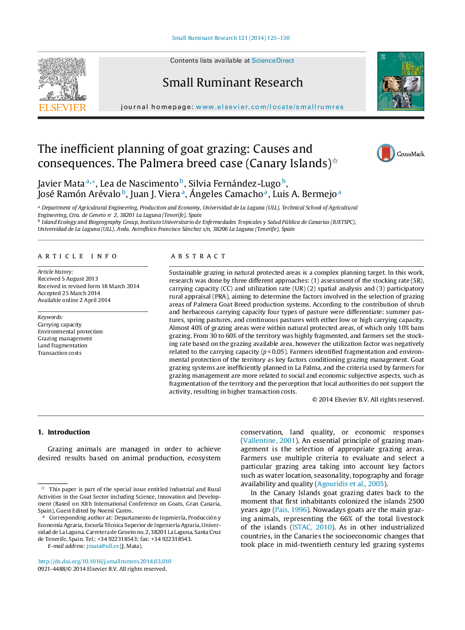 The inefficient planning of goat grazing: Causes and consequences. The Palmera breed case (Canary Islands) 