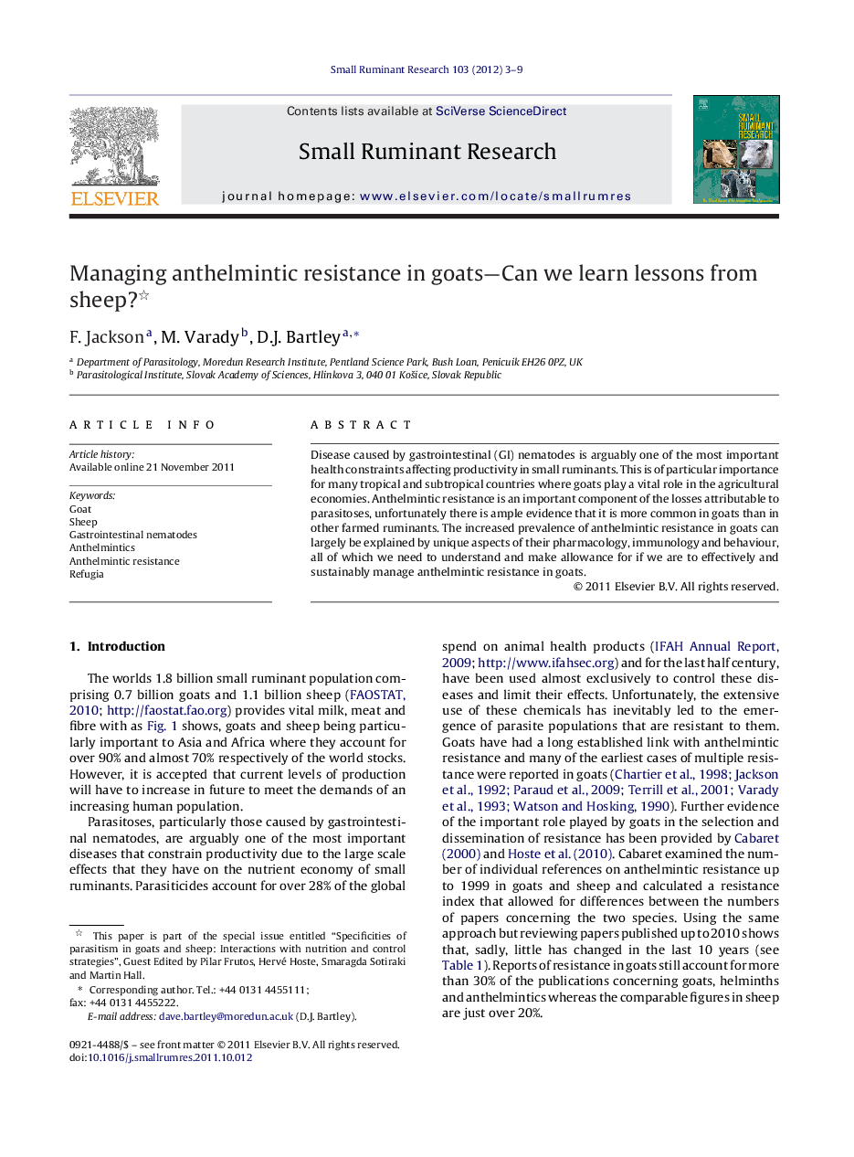 Managing anthelmintic resistance in goats—Can we learn lessons from sheep? 