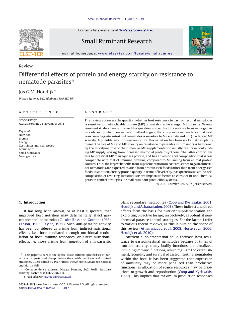 Differential effects of protein and energy scarcity on resistance to nematode parasites 