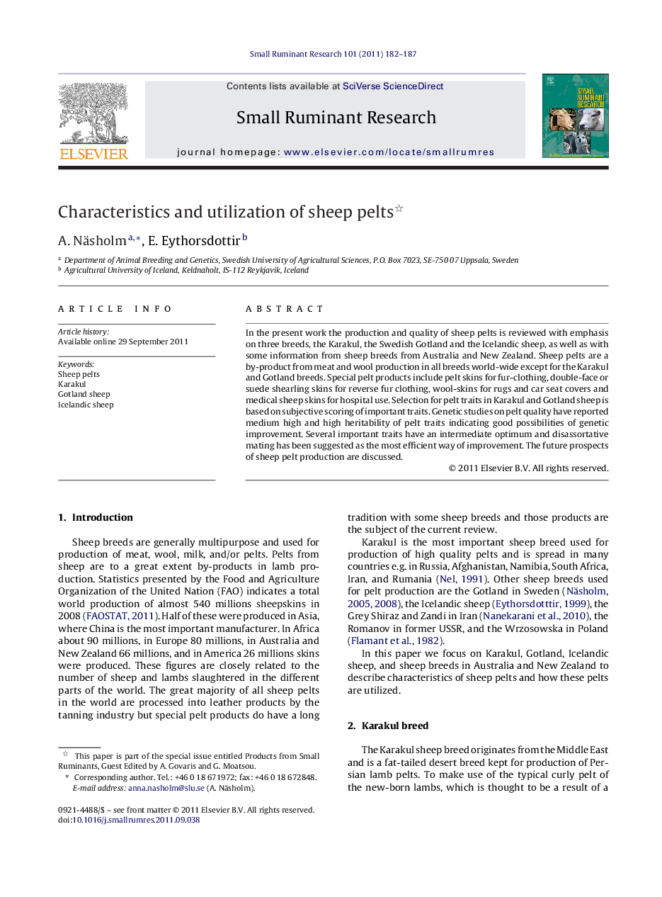 Characteristics and utilization of sheep pelts 