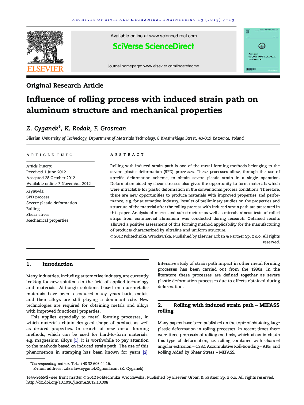 Influence of rolling process with induced strain path on aluminum structure and mechanical properties