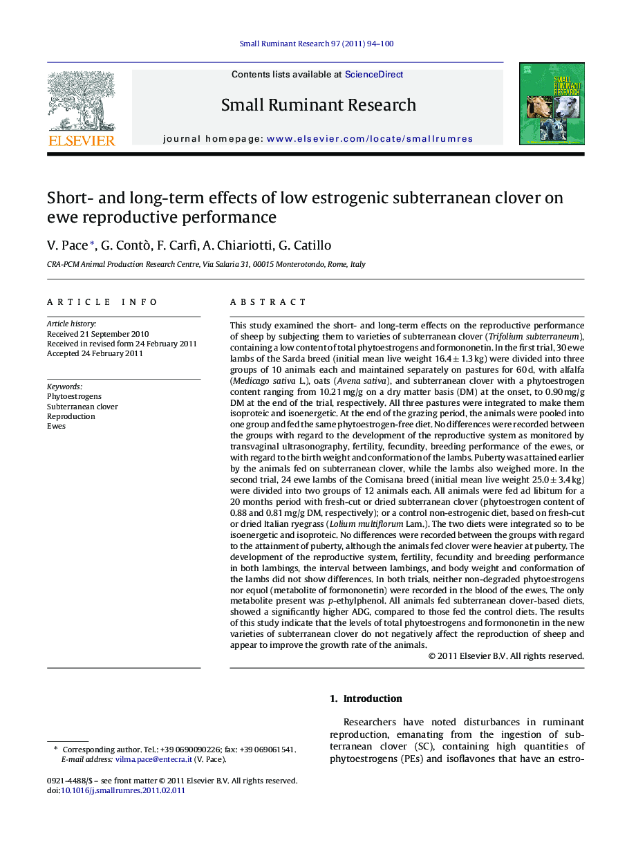 Short- and long-term effects of low estrogenic subterranean clover on ewe reproductive performance