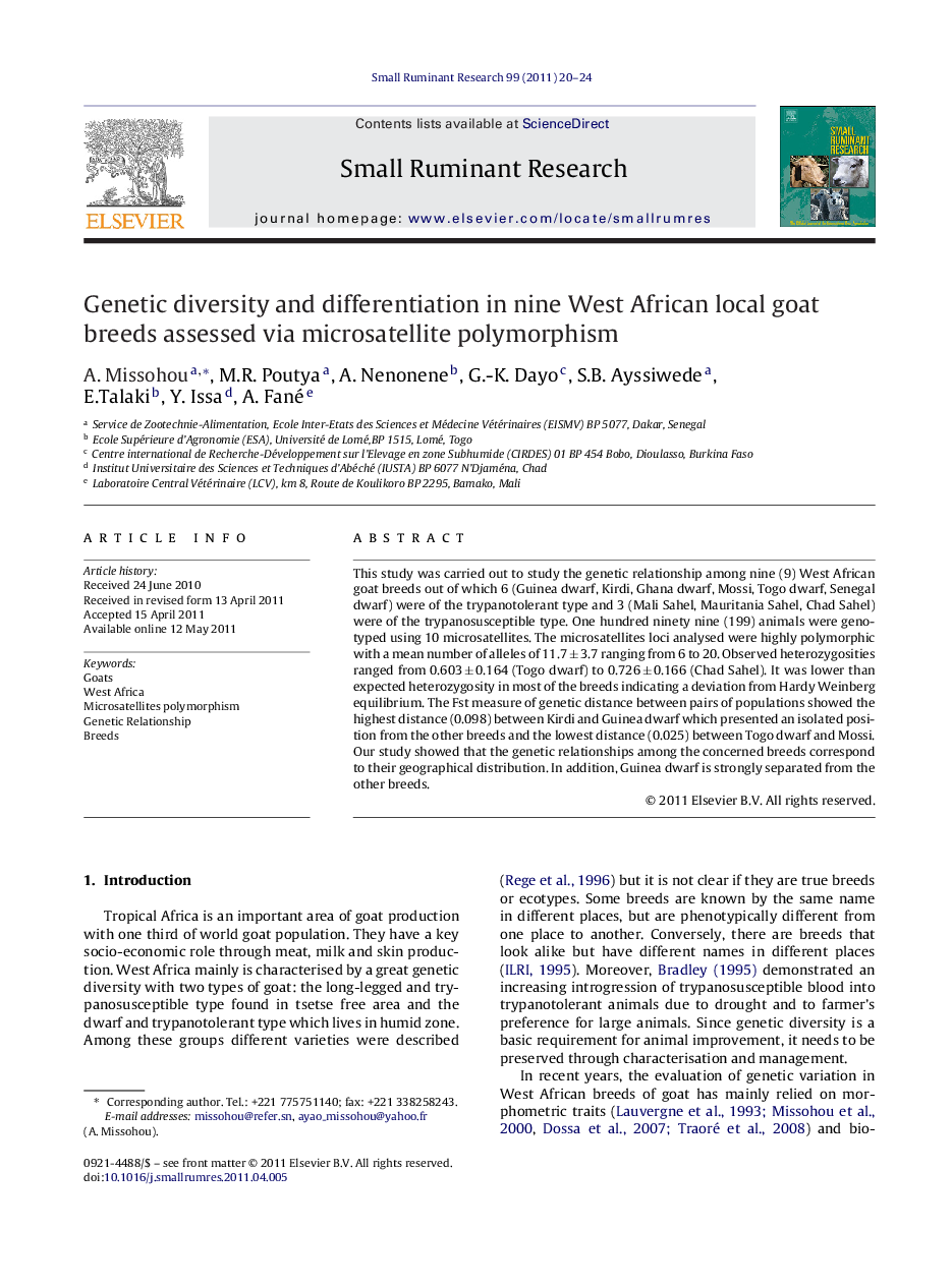 Genetic diversity and differentiation in nine West African local goat breeds assessed via microsatellite polymorphism