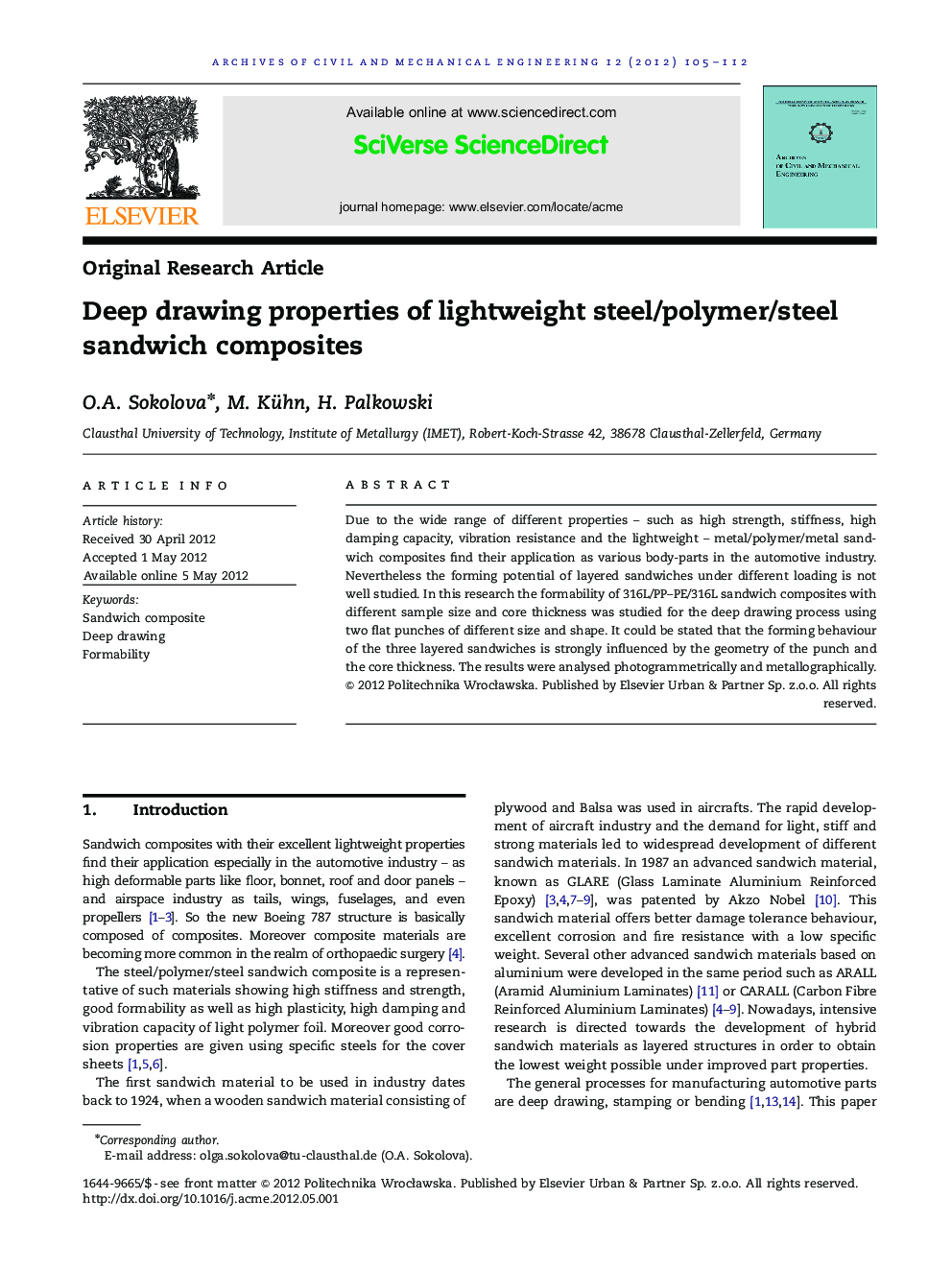 Deep drawing properties of lightweight steel/polymer/steel sandwich composites