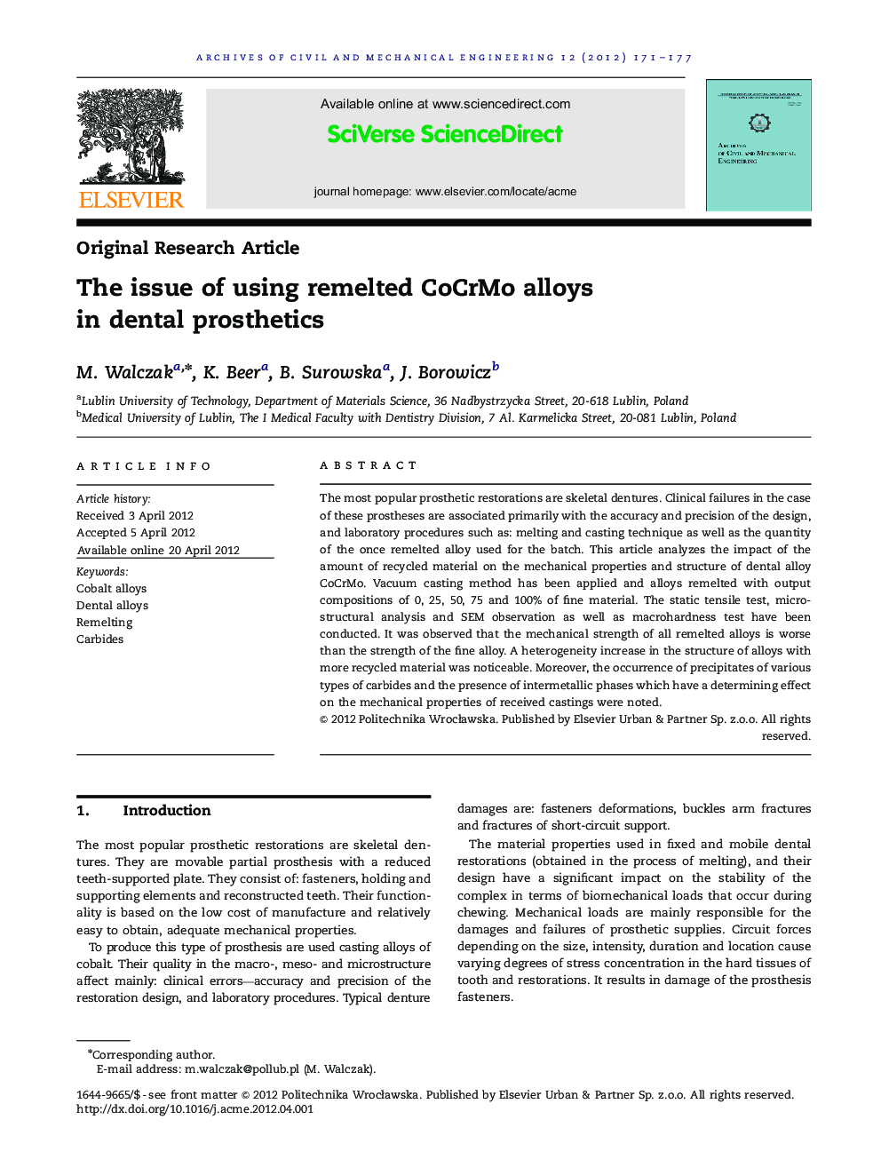 The issue of using remelted CoCrMo alloys in dental prosthetics