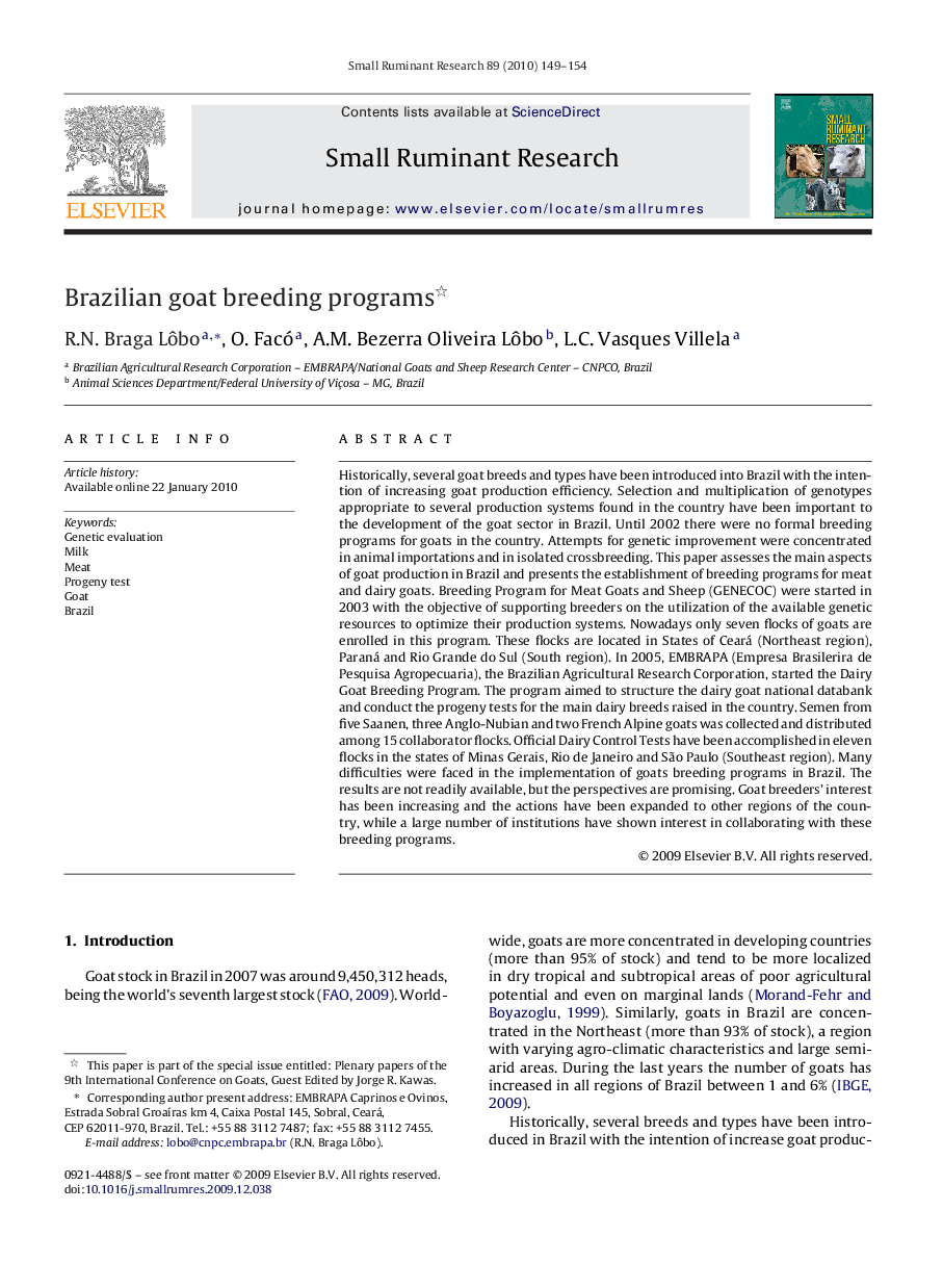 Brazilian goat breeding programs 