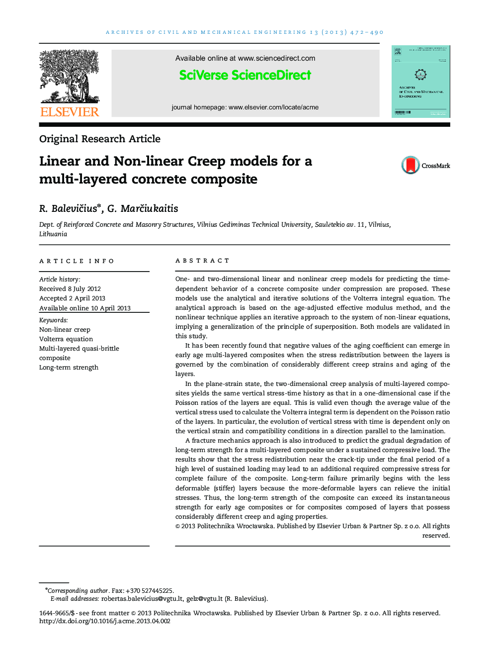 Linear and Non-linear Creep models for a multi-layered concrete composite