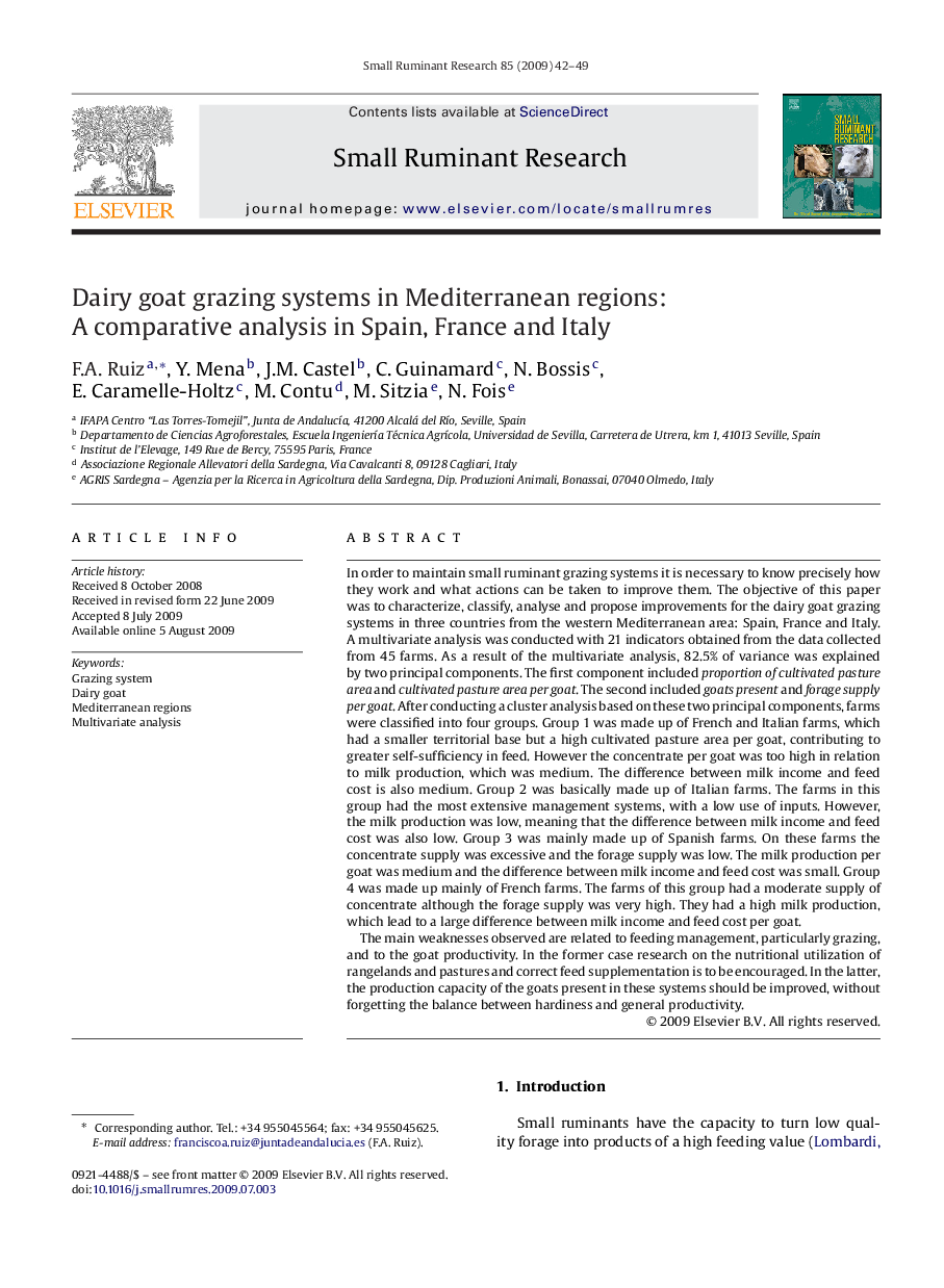 Dairy goat grazing systems in Mediterranean regions: A comparative analysis in Spain, France and Italy