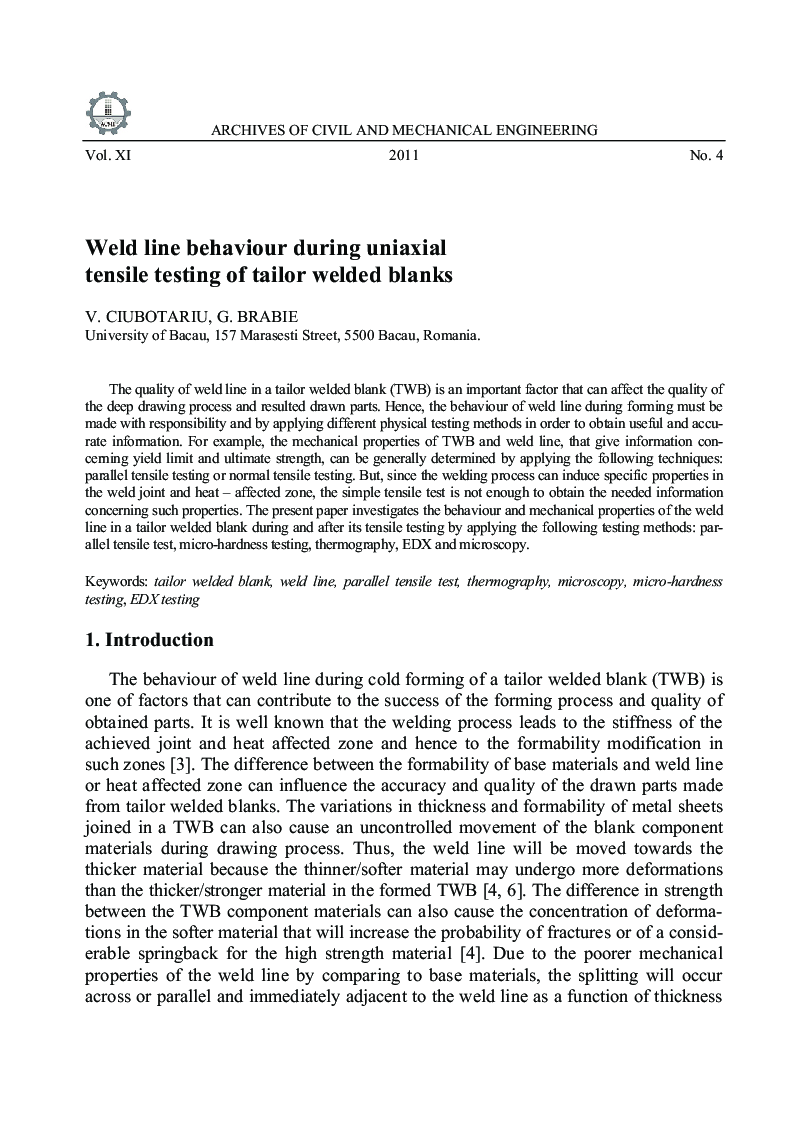 Weld line behaviour during uniaxial tensile testing of tailor welded blanks