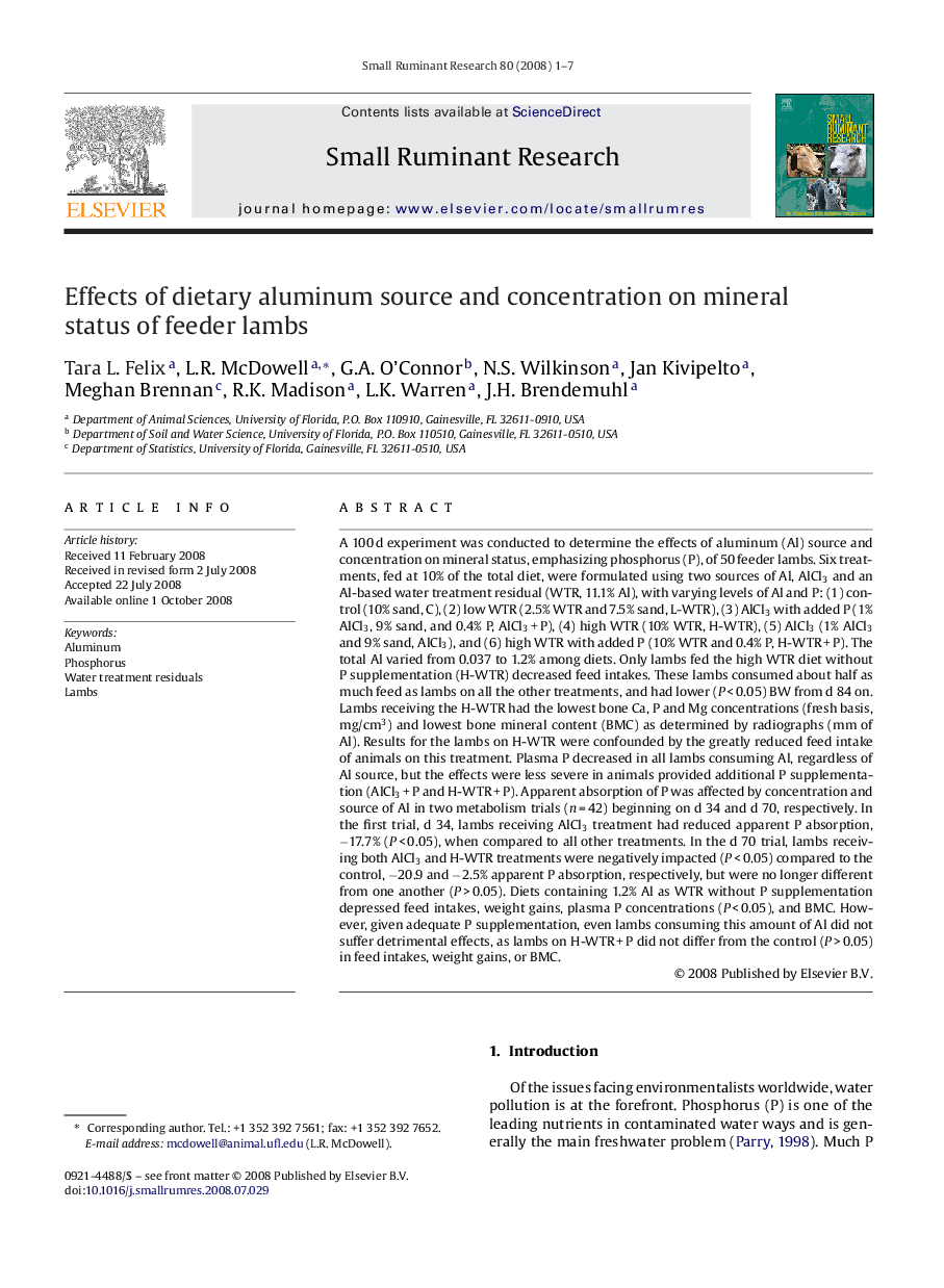 Effects of dietary aluminum source and concentration on mineral status of feeder lambs