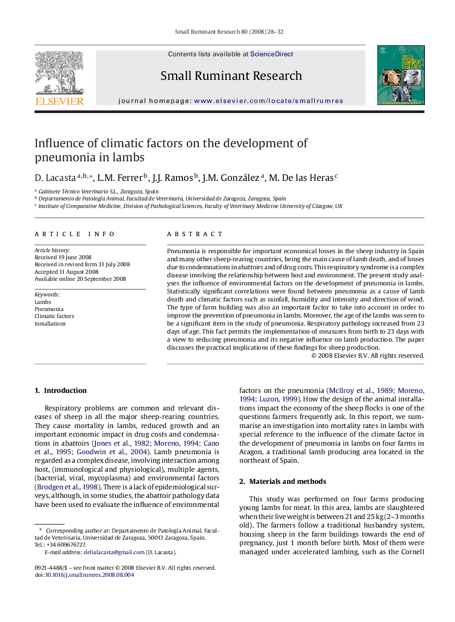 Influence of climatic factors on the development of pneumonia in lambs