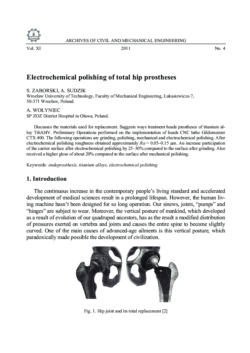 Electrochemical polishing of total hip prostheses