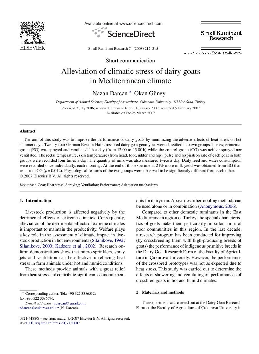 Alleviation of climatic stress of dairy goats in Mediterranean climate