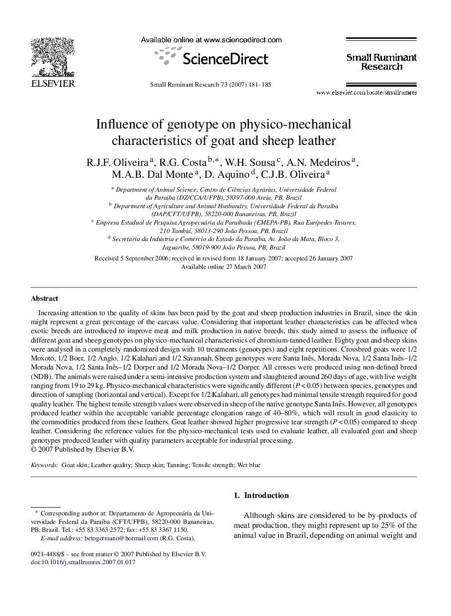 Influence of genotype on physico-mechanical characteristics of goat and sheep leather