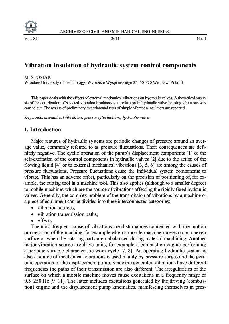 Vibration insulation of hydraulic system control components