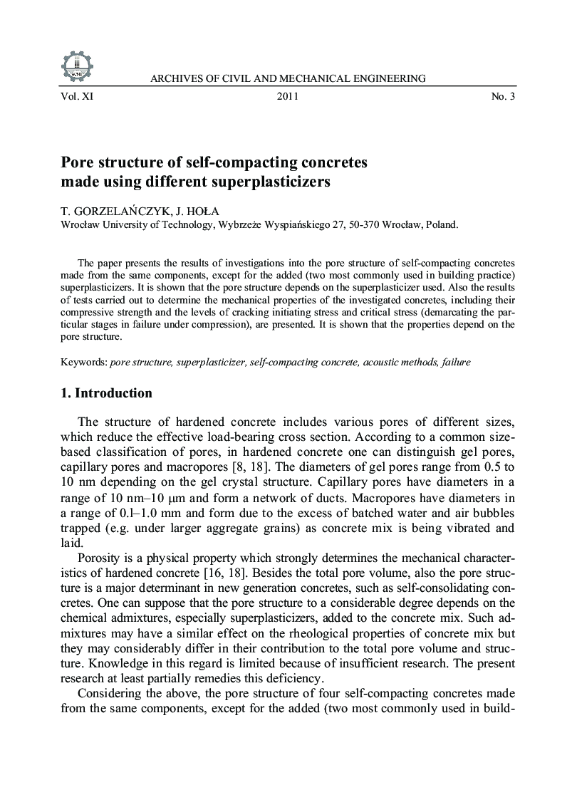 Pore structure of self-compacting concretes made using different superplasticizers