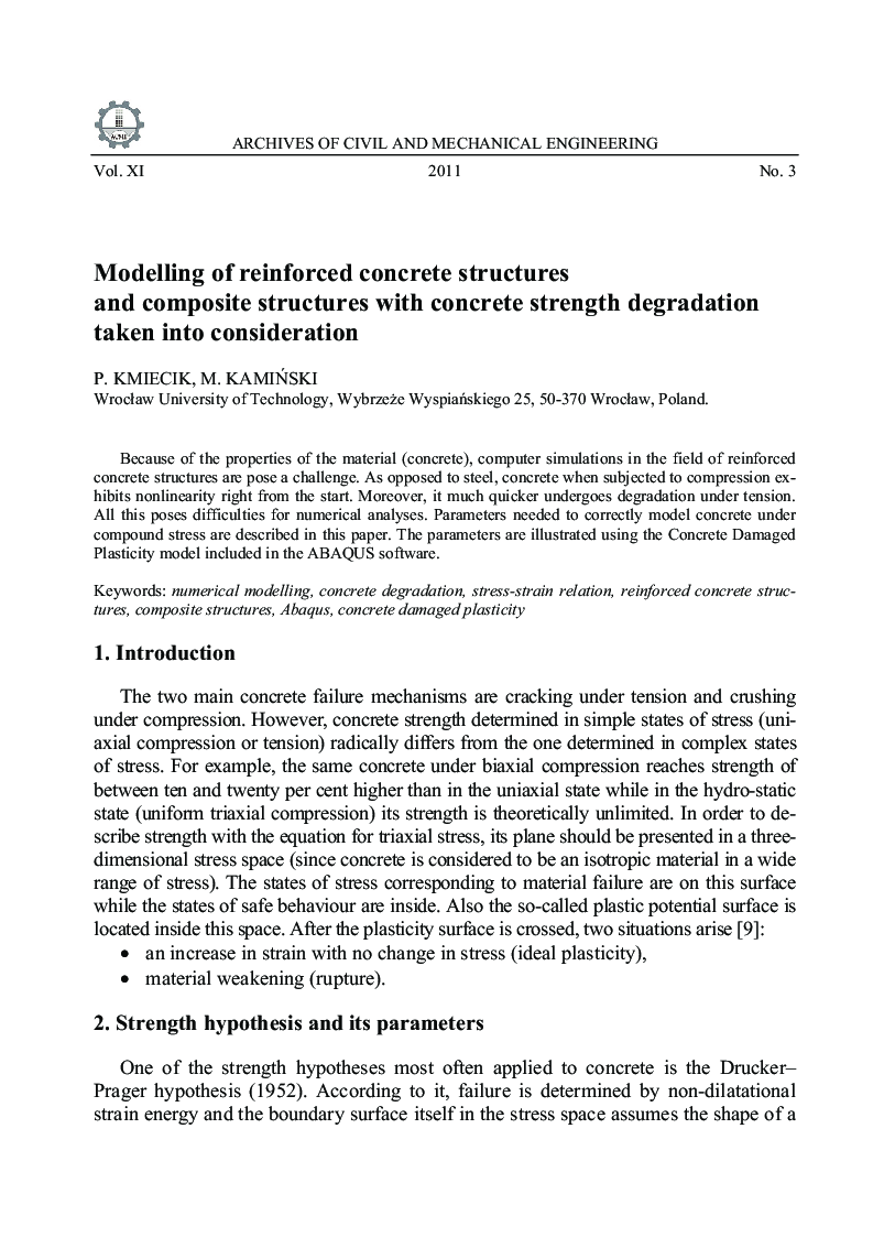 Modelling of reinforced concrete structures and composite structures with concrete strength degradation taken into consideration