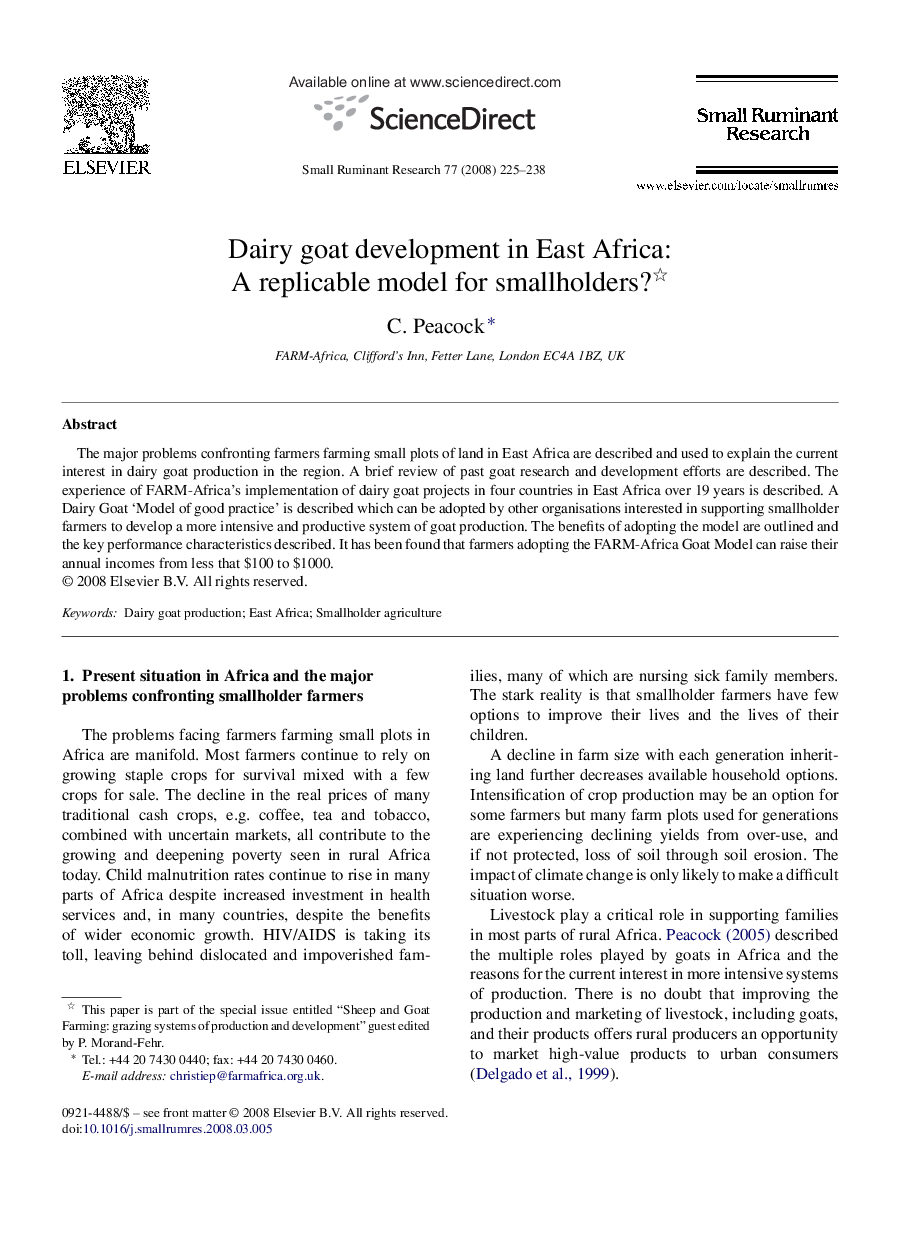 Dairy goat development in East Africa: A replicable model for smallholders? 