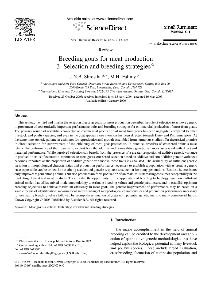 Breeding goats for meat production : 3. Selection and breeding strategies