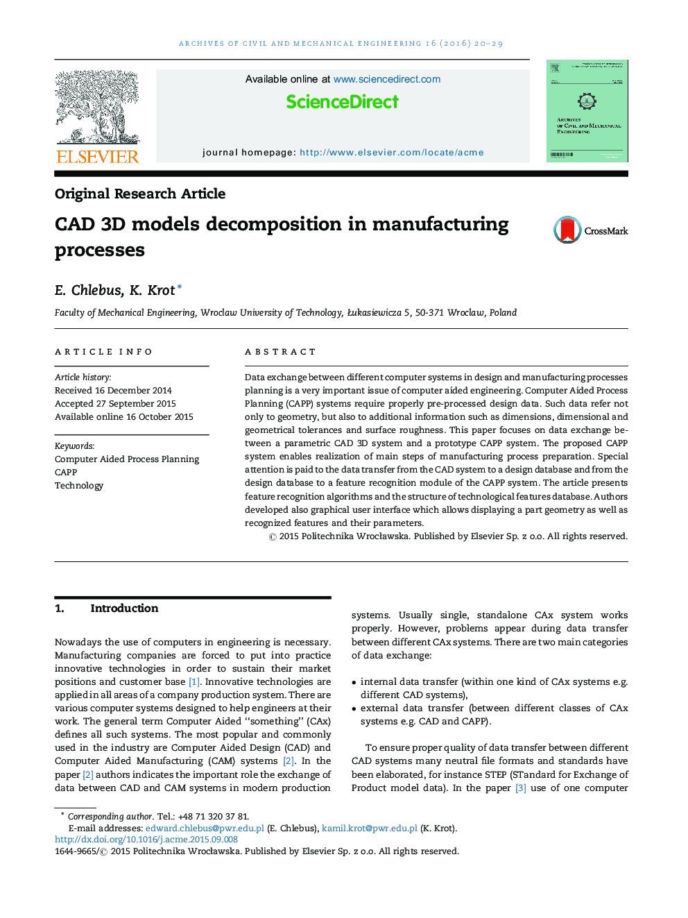 CAD 3D models decomposition in manufacturing processes