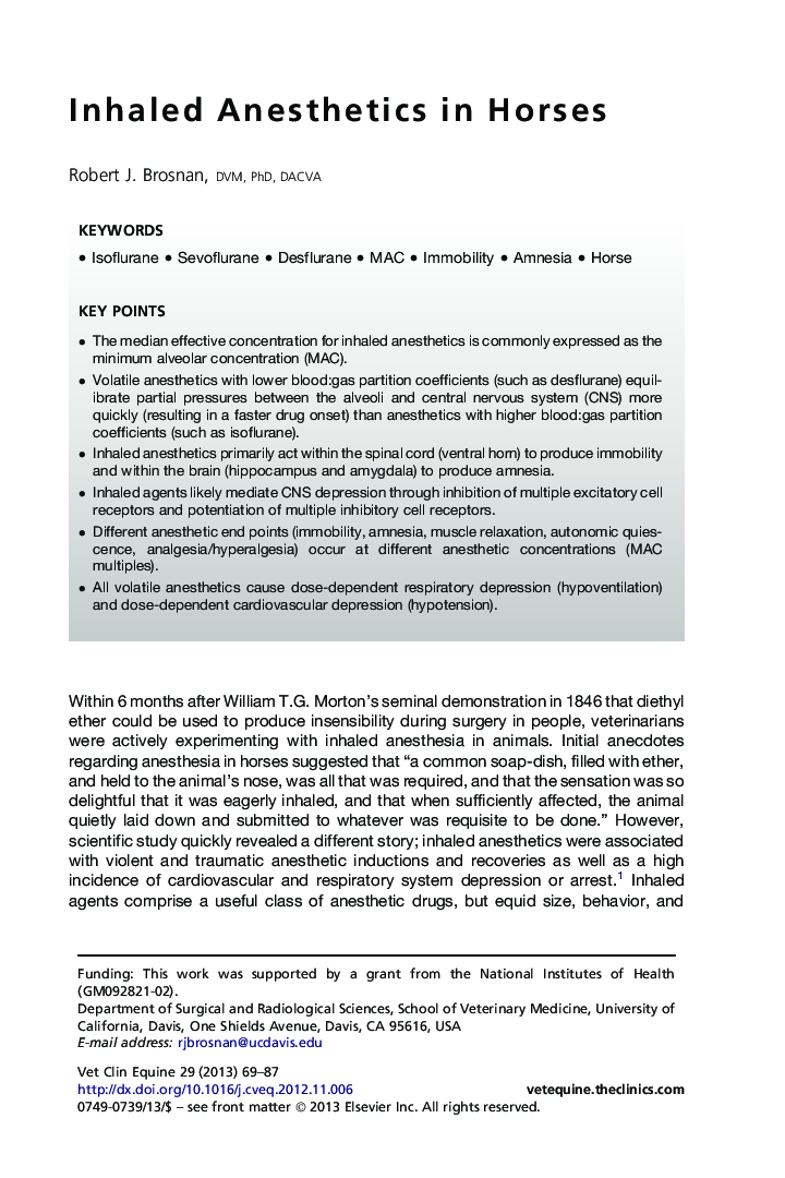 Inhaled Anesthetics in Horses