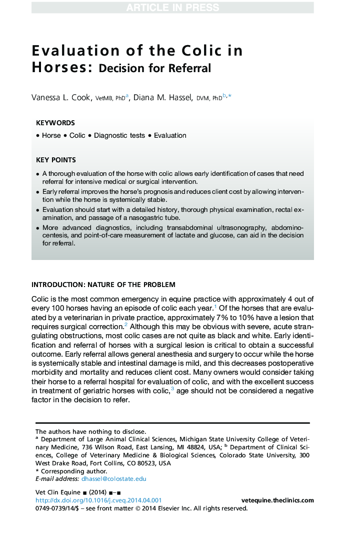 Evaluation of the Colic in Horses