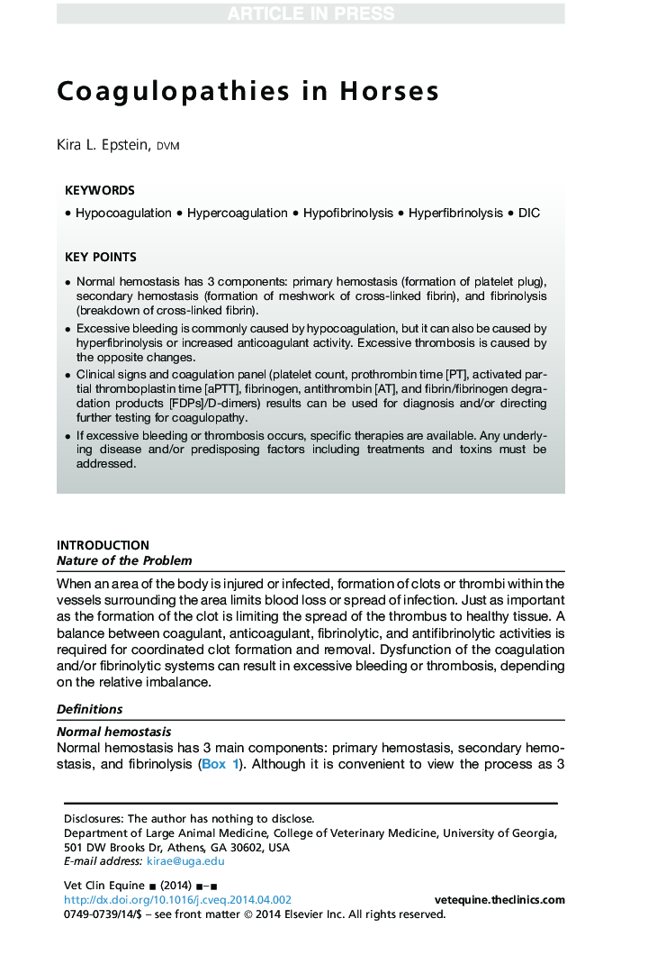 Coagulopathies in Horses