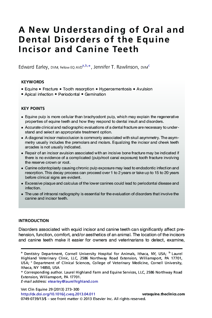 A New Understanding of Oral and Dental Disorders of the Equine Incisor and Canine Teeth