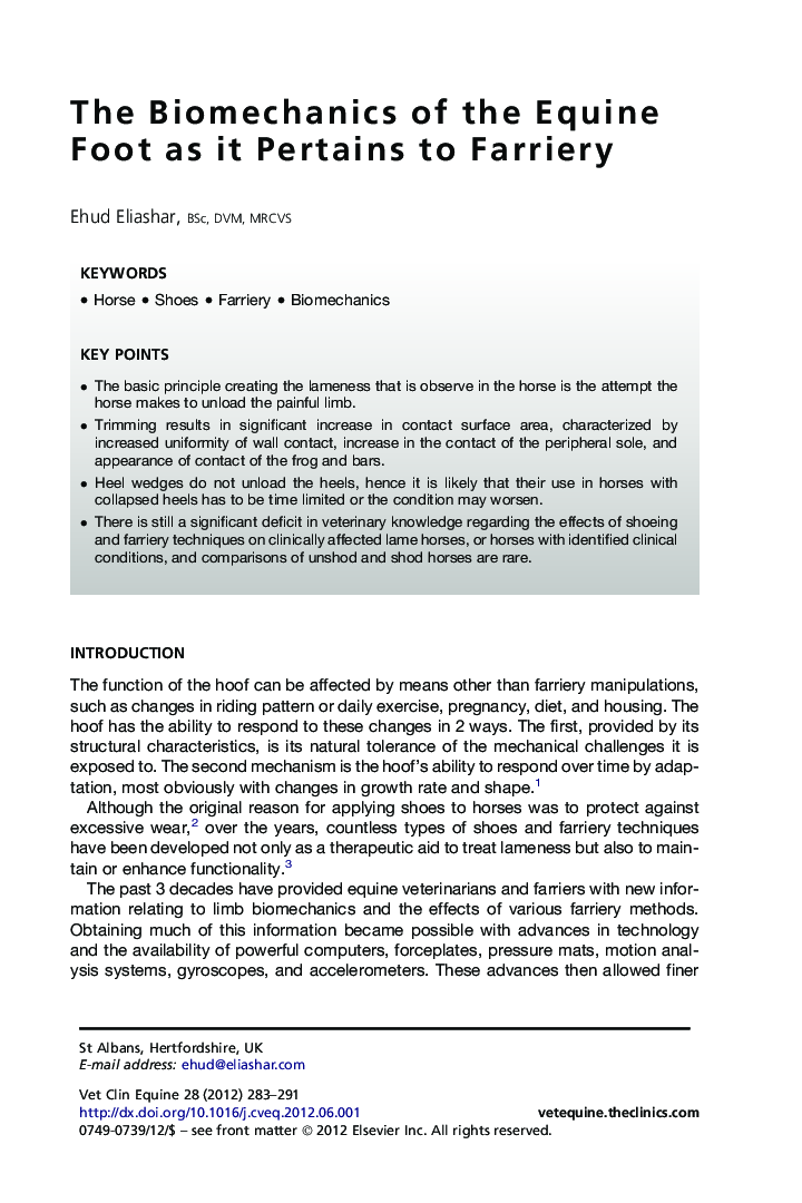 The Biomechanics of the Equine Foot as it Pertains to Farriery