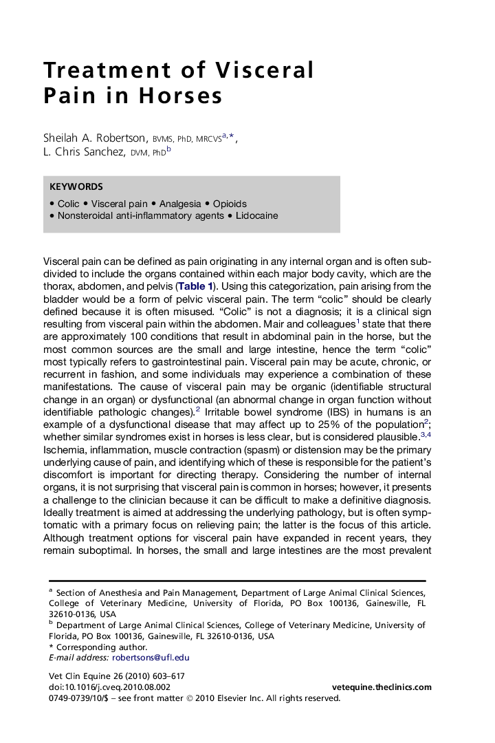 Treatment of Visceral Pain in Horses