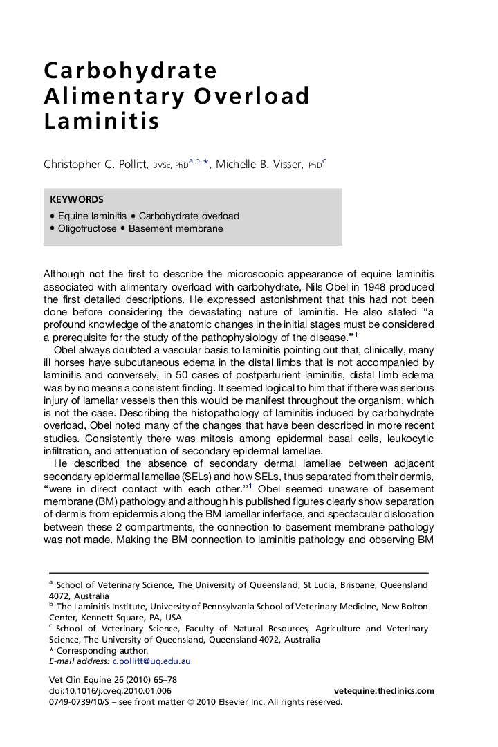 Carbohydrate Alimentary Overload Laminitis