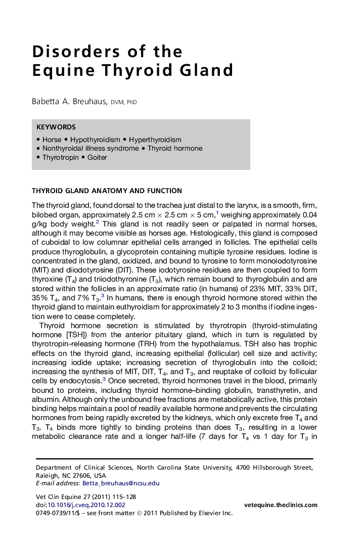 Disorders of the Equine Thyroid Gland