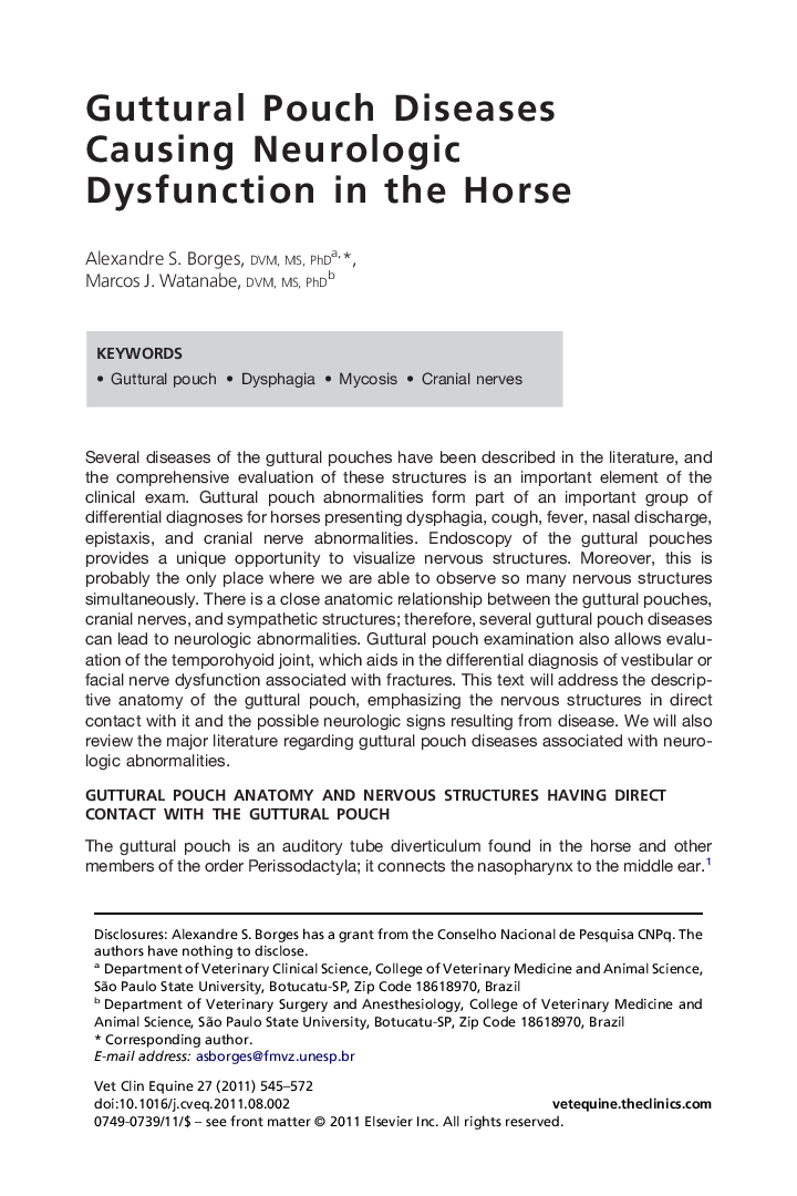 Guttural Pouch Diseases Causing Neurologic Dysfunction in the Horse