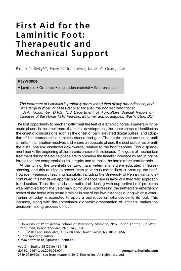 First Aid for the Laminitic Foot: Therapeutic and Mechanical Support