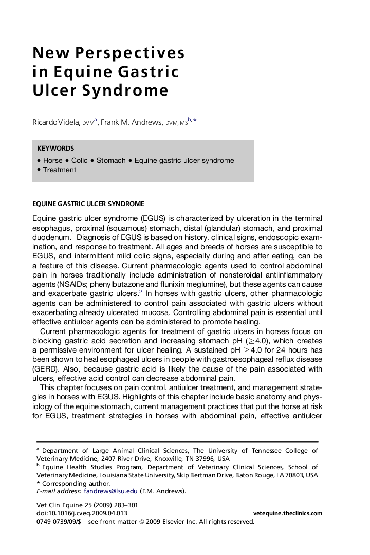 New Perspectives in Equine Gastric Ulcer Syndrome