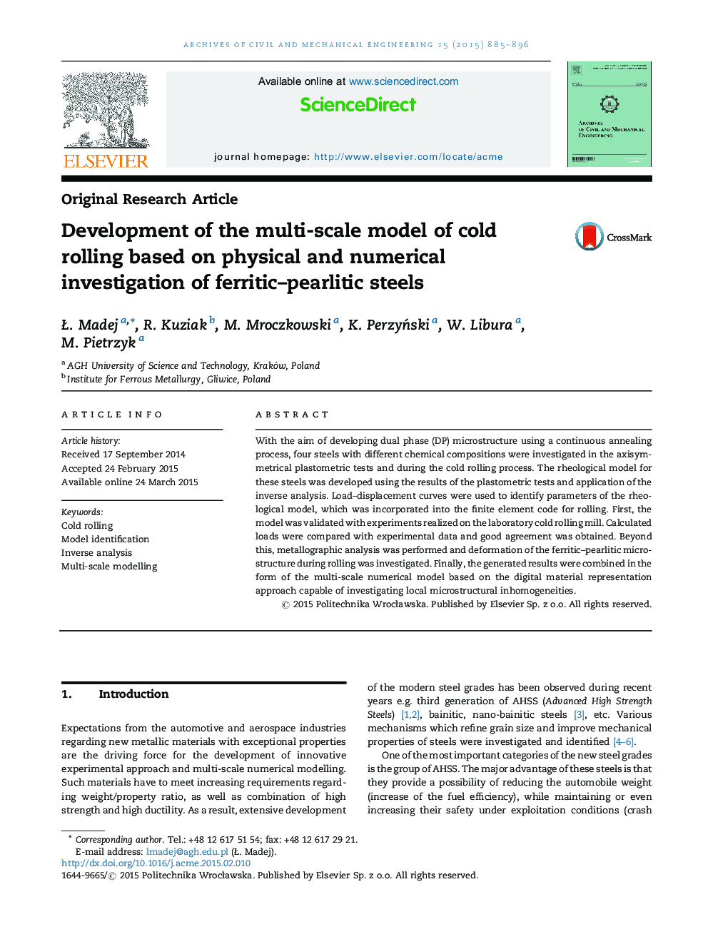 Development of the multi-scale model of cold rolling based on physical and numerical investigation of ferritic–pearlitic steels