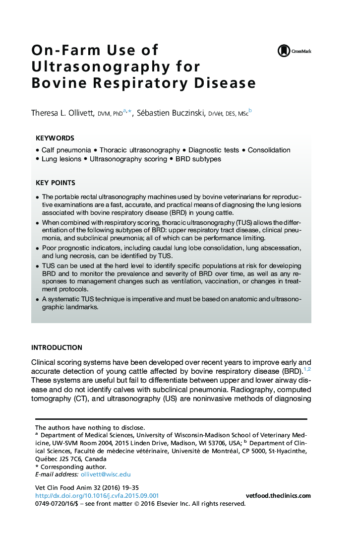 On-Farm Use of Ultrasonography for Bovine Respiratory Disease