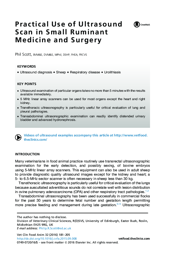 Practical Use of Ultrasound Scan in Small Ruminant Medicine and Surgery