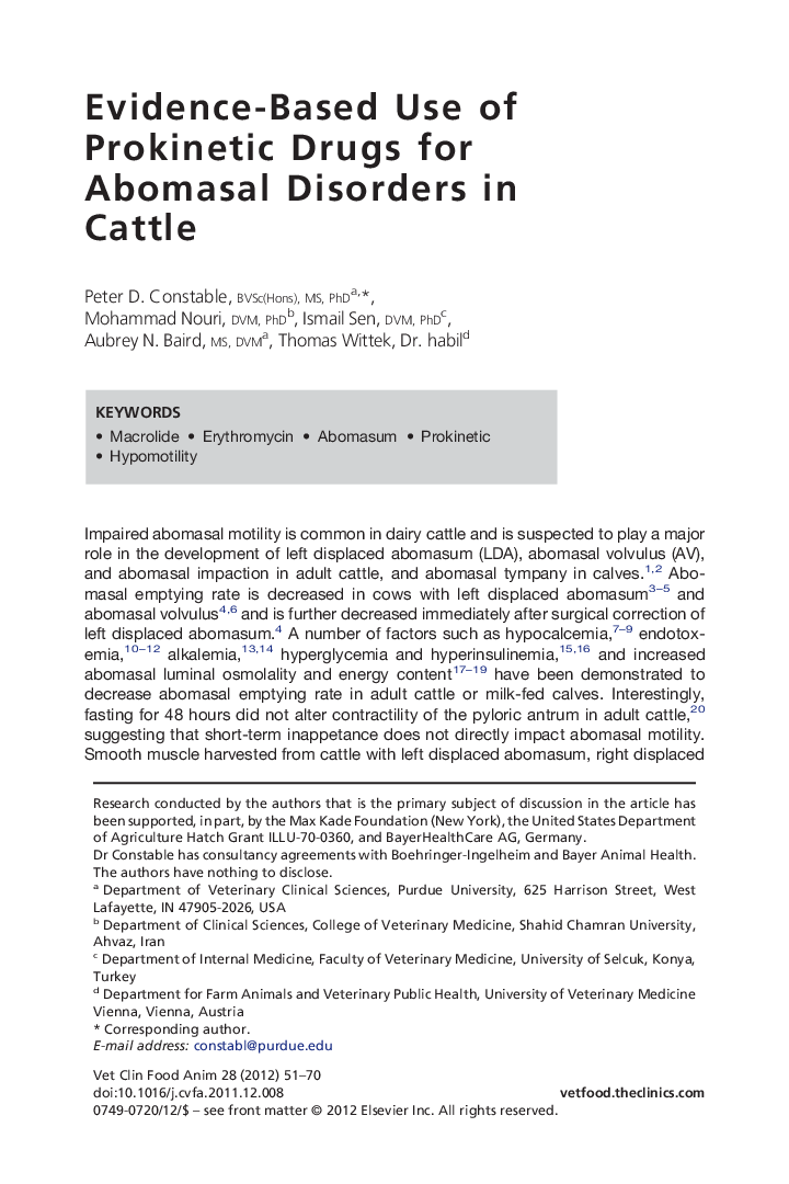 Evidence-Based Use of Prokinetic Drugs for Abomasal Disorders in Cattle