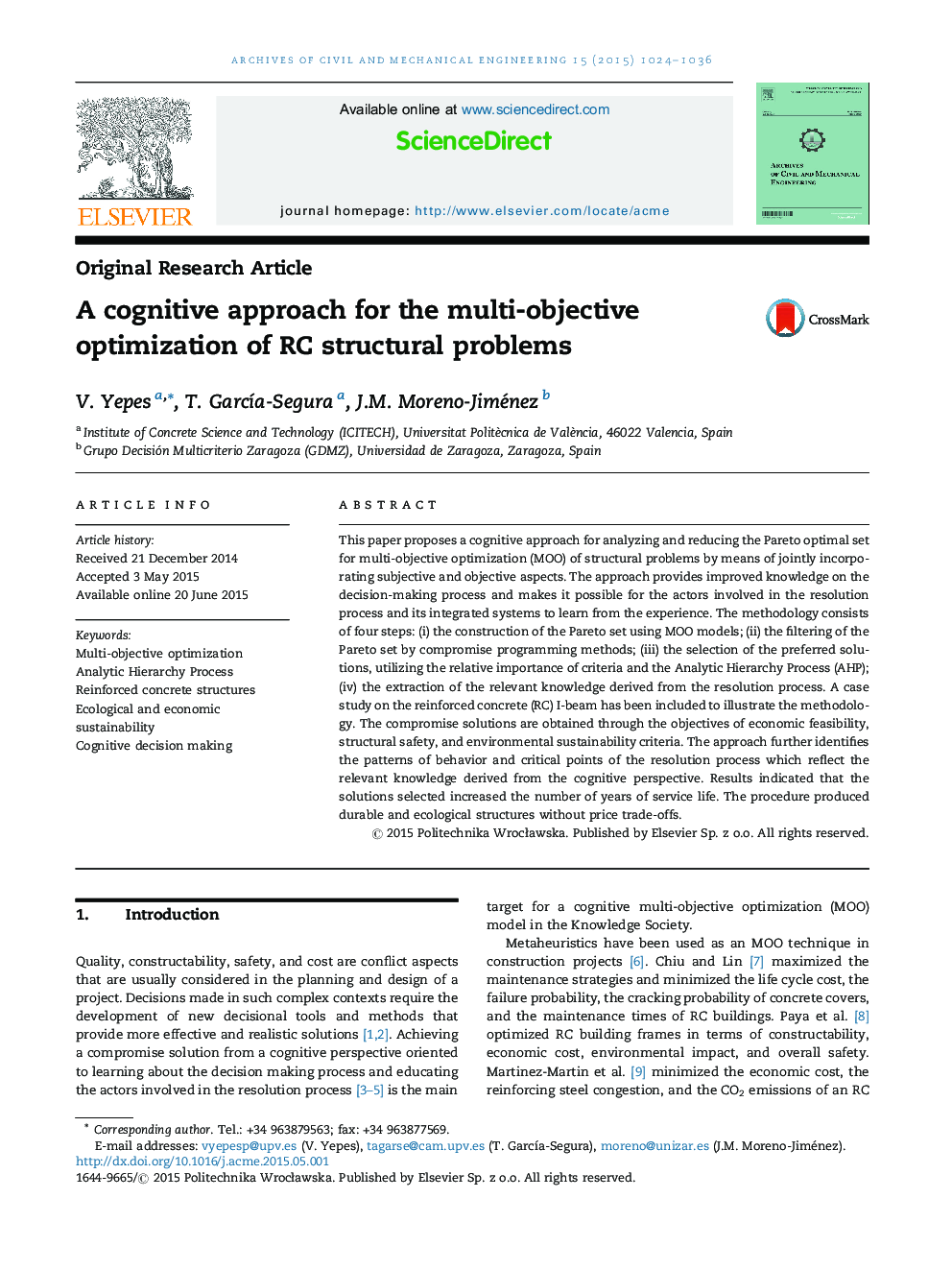 A cognitive approach for the multi-objective optimization of RC structural problems