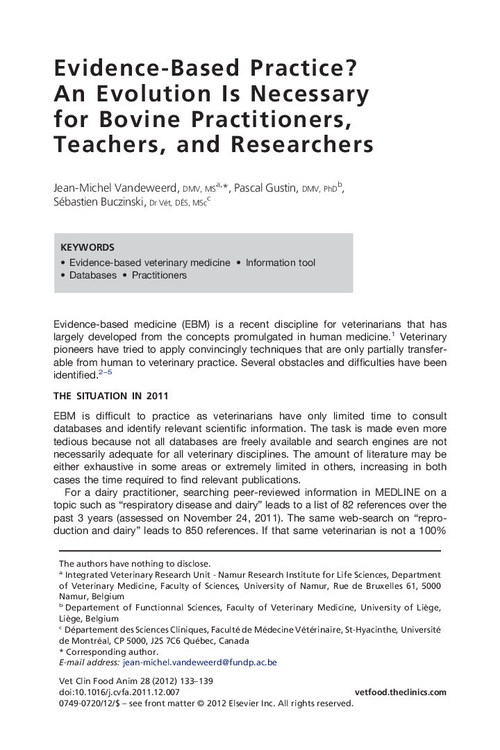 Evidence-Based Practice? An Evolution Is Necessary for Bovine Practitioners, Teachers, and Researchers