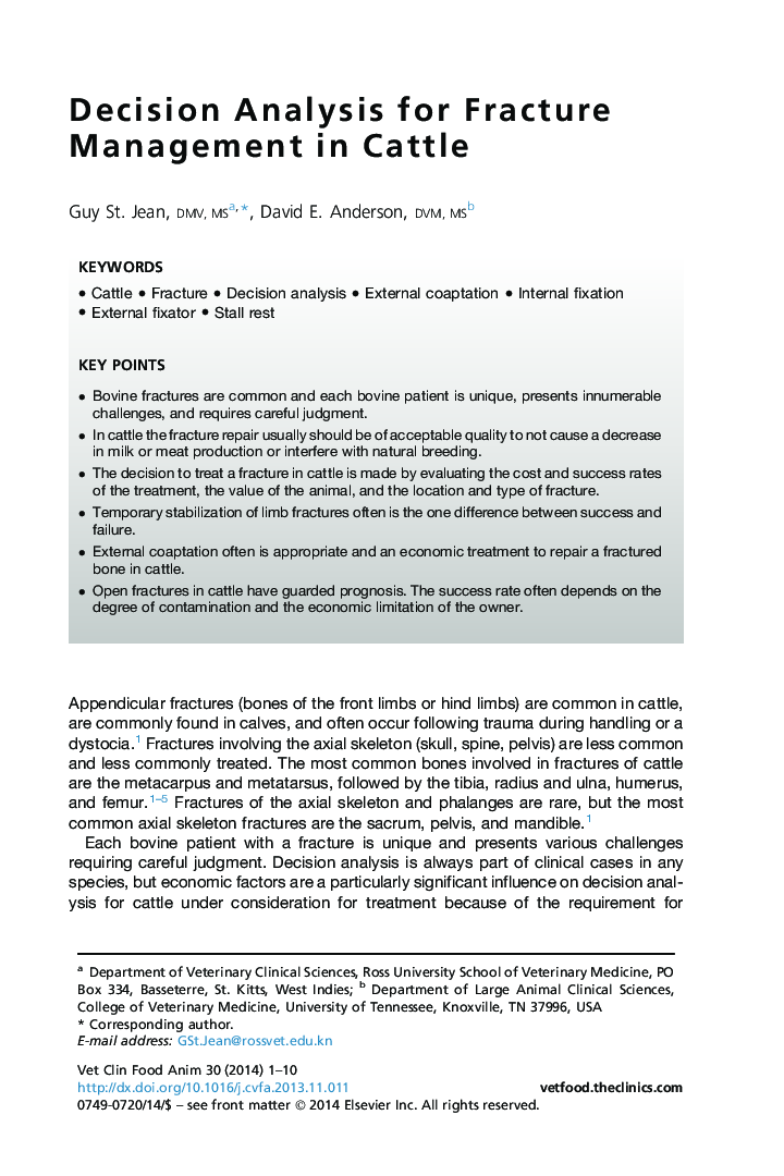 Decision Analysis for Fracture Management in Cattle