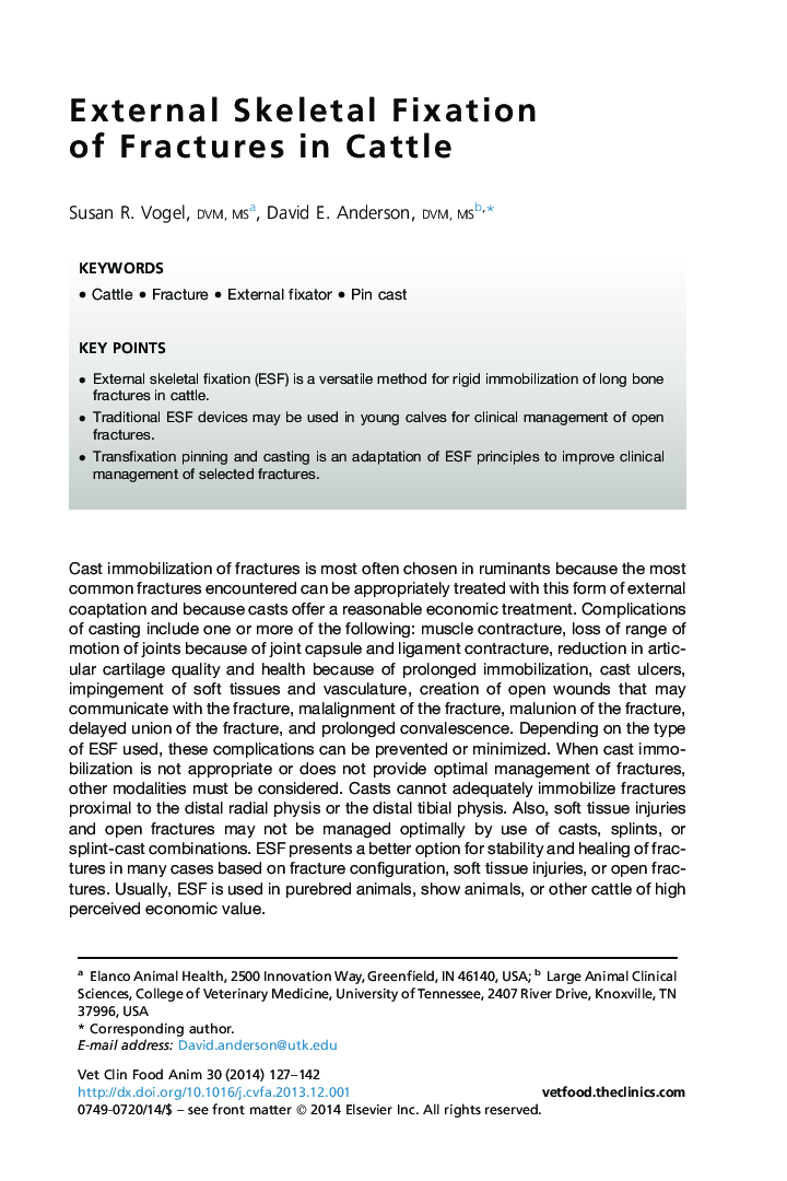 External Skeletal Fixation of Fractures in Cattle