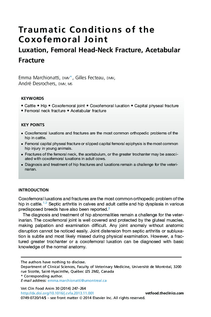 Traumatic Conditions of the Coxofemoral Joint