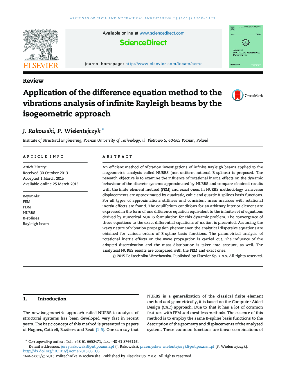 Application of the difference equation method to the vibrations analysis of infinite Rayleigh beams by the isogeometric approach