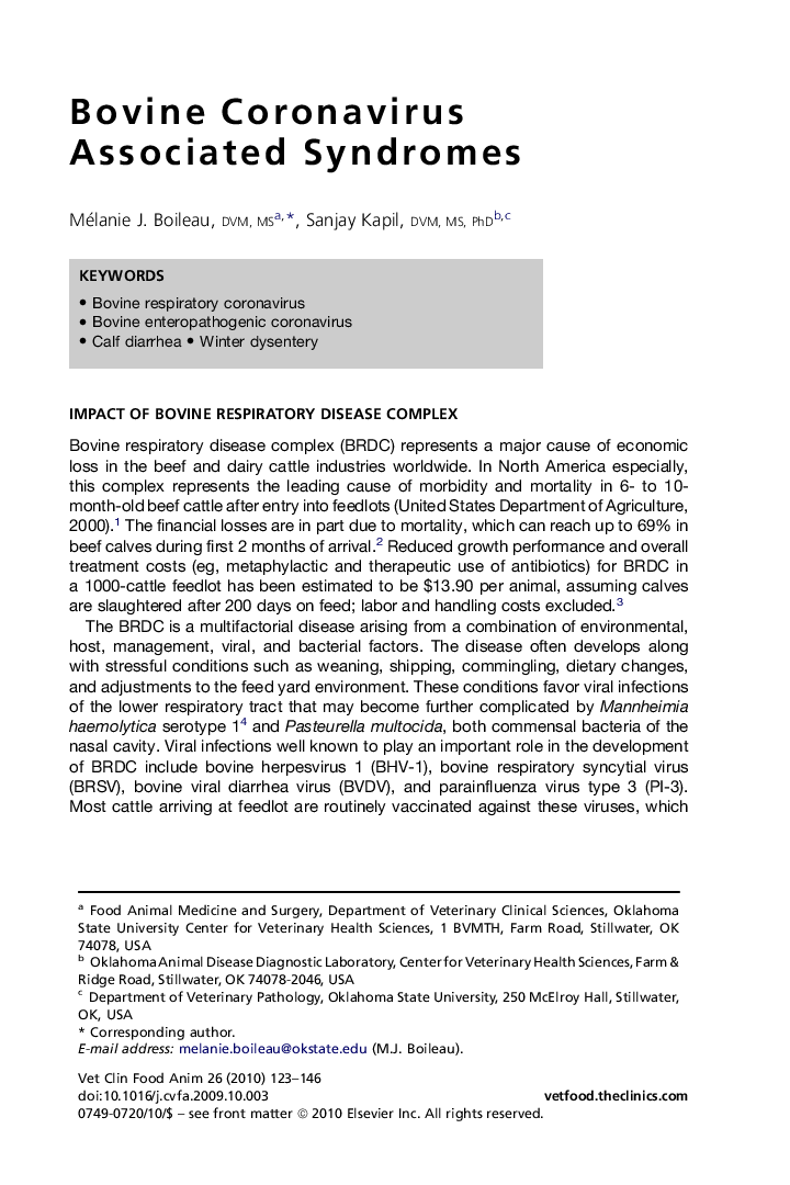 Bovine Coronavirus Associated Syndromes